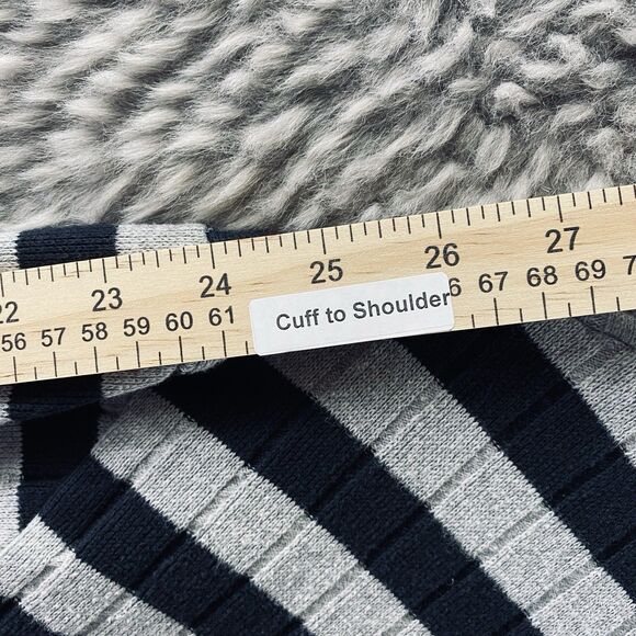 DKNY Jeans Men's Sweater Long Sleeve Black Grey Stripe Medium - Picture 11 of 12